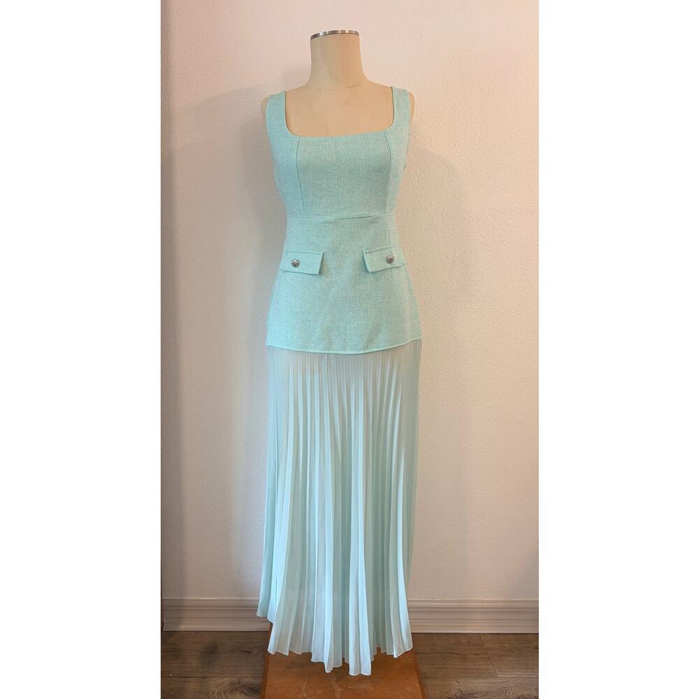 Aveloria Mint Green Midi Dress Pleated Skirt Sleeveless Size M US 6 EU 38